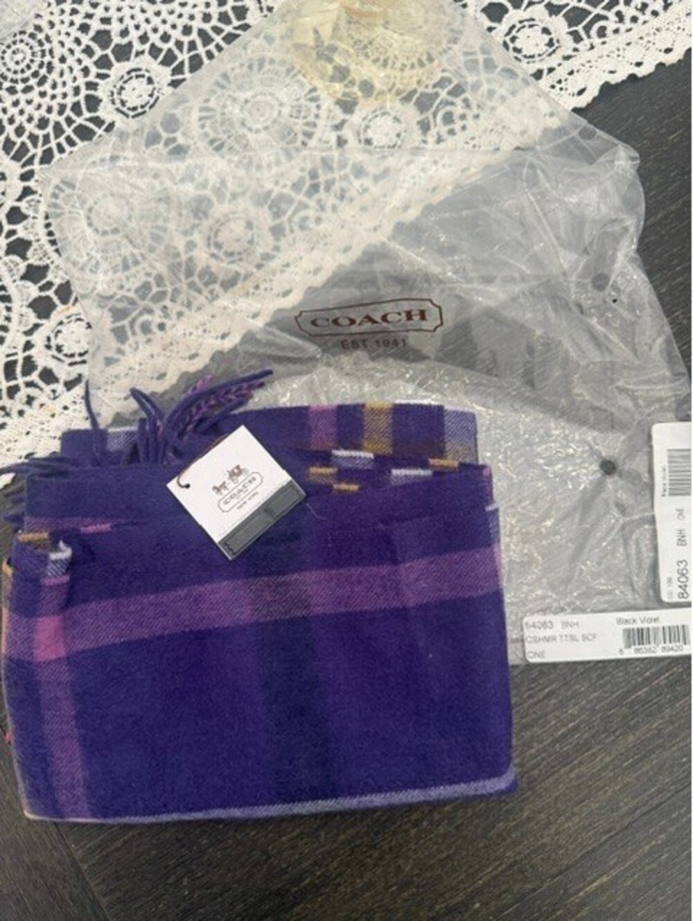 NWT Coach 100% cashmere scarf plaid